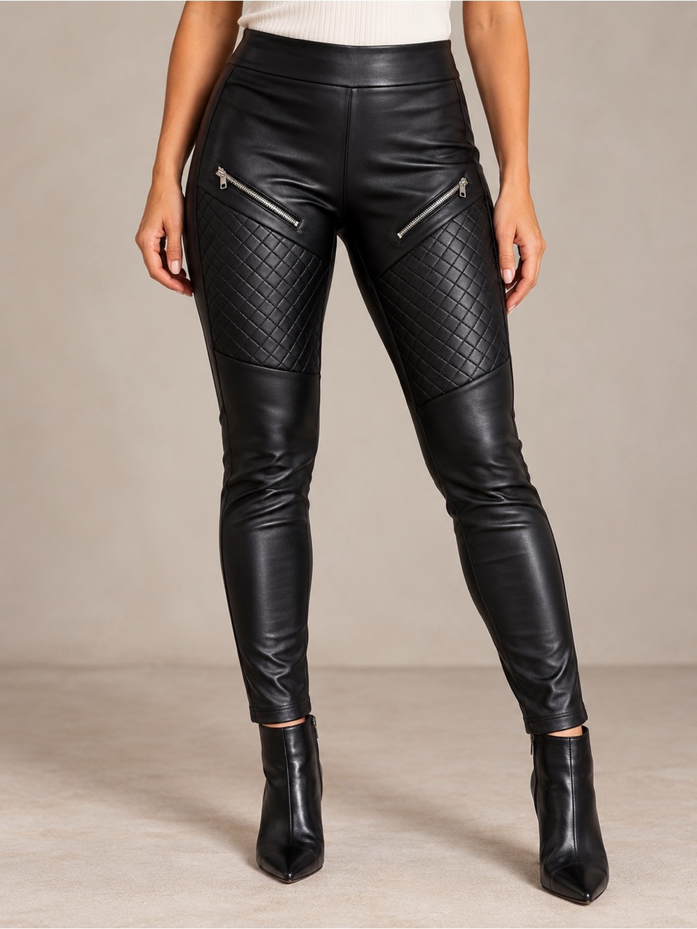 Express Black Faux Leather Moto Leggings L Quilted Zip Pants